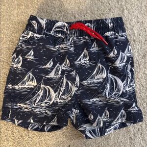 The Beaufort Bonnet Company Navy and White Sailboat Swim Trunks